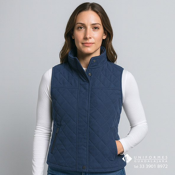 Chaleco acolchado rombos dama marino uniformes corporativos personalizado logo