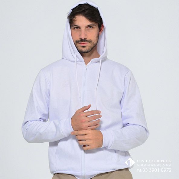 Sudadera blanca con cierre y gorro serigrafia impresión Guadalajara