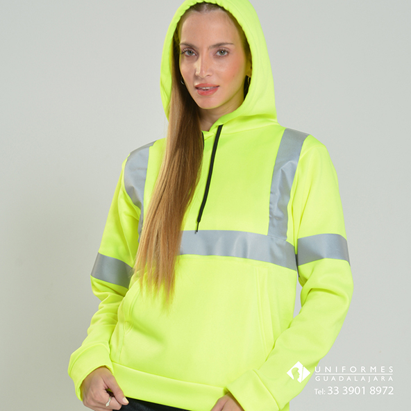 Sudadera alta visibilidad amarillo fluorescente cintas reflejantes seguridad industrial Guadalajara