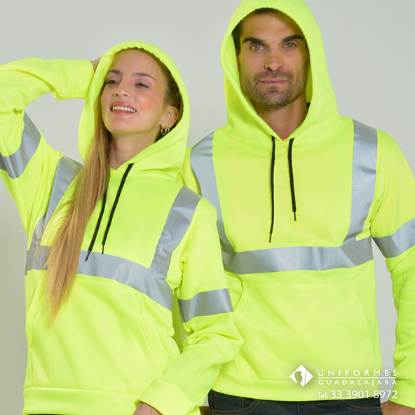 Sudadera alta visibilidad amarillo neón cintas reflejantes mayoreo Guadalajara