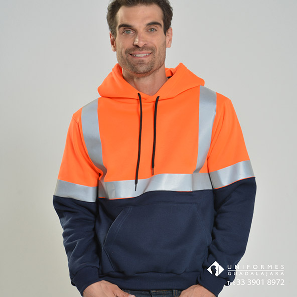Sudadera alta visibilidad naranja fluorescente azul marino cintas reflejantes 2 pulgadas seguridad industrial Tlajomulco