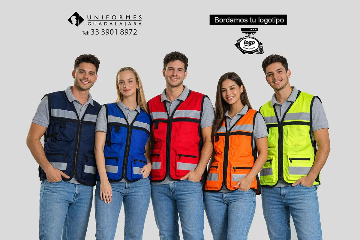 Personal usando chalecos brigadistas de alta visibilidad en distintos colores para trabajo operativo en empresas